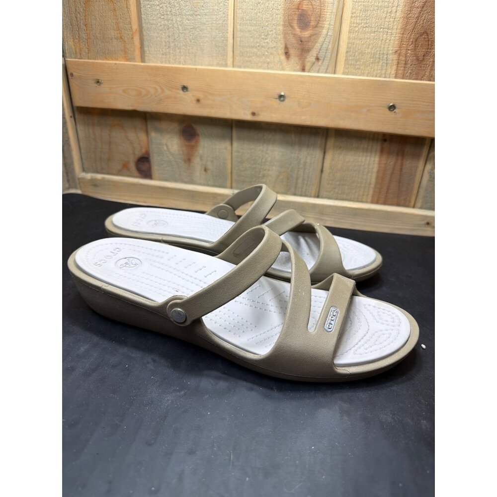 Crocs Womens Patricia Wedge Sandals Olive Khaki Size 11 Slip-On